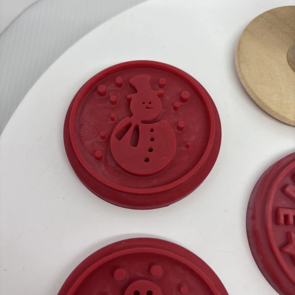 6 Wooden Rubber‎ Silicone Stamp Cookie Press Circle Holiday Home Made Christmas